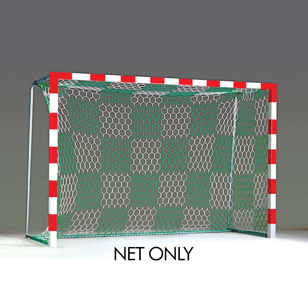 Coloured chequered handball net Mark Harrod Ltd.